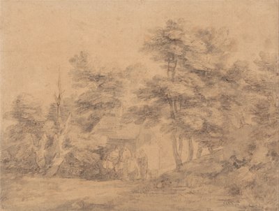 Bewaldete Landschaft mit Figuren, Eseln und Hütte von Thomas Gainsborough